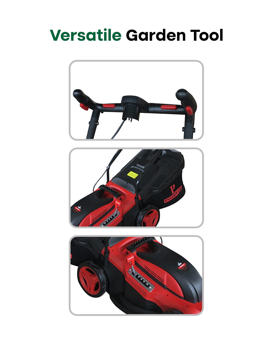 POWERON 1800W Electric Lawn Mower | 380mm Corded Rotary Push Grass Cutter (POLME 1800)