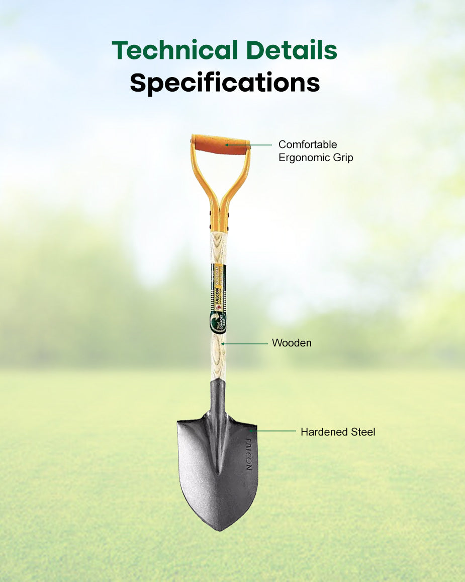 Falcon Premium Garden Shovel FRS-2500 | 830mm Hardened Steel Digging Shovel with D-Grip