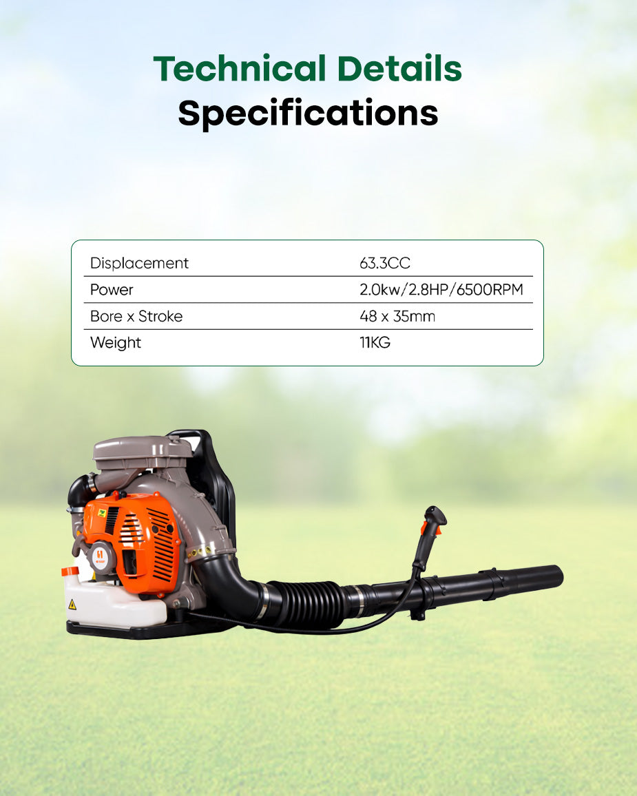 KASEI 63.3cc Petrol Backpack Blower | Professional 2.1kW Heavy-Duty Leaf & Debris Blower (KZ-6300 BBP-PRO 2S)