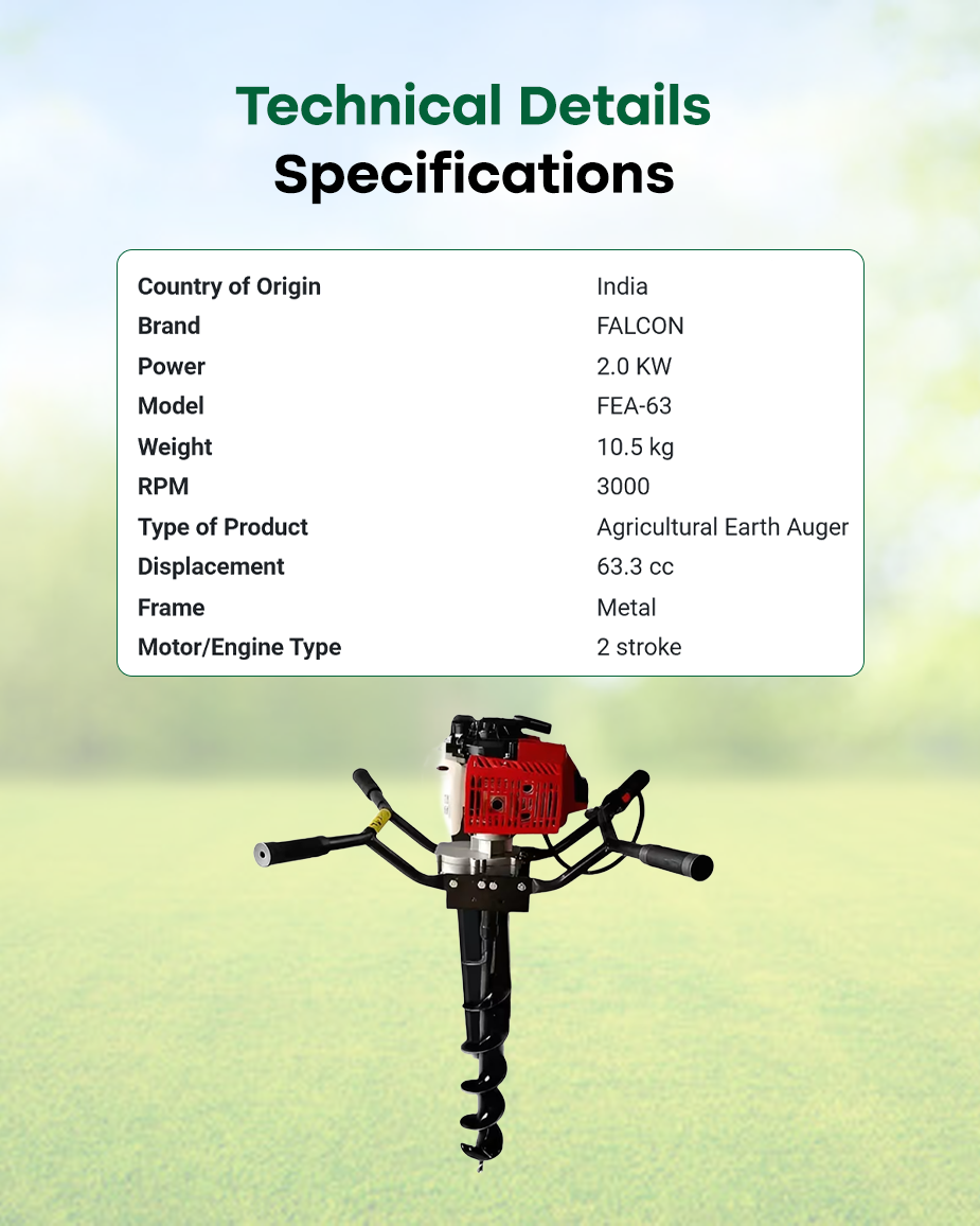FALCON 63cc Petrol Earth Auger | Heavy-Duty Post Hole Digger & Tree Planter (FEA-63)