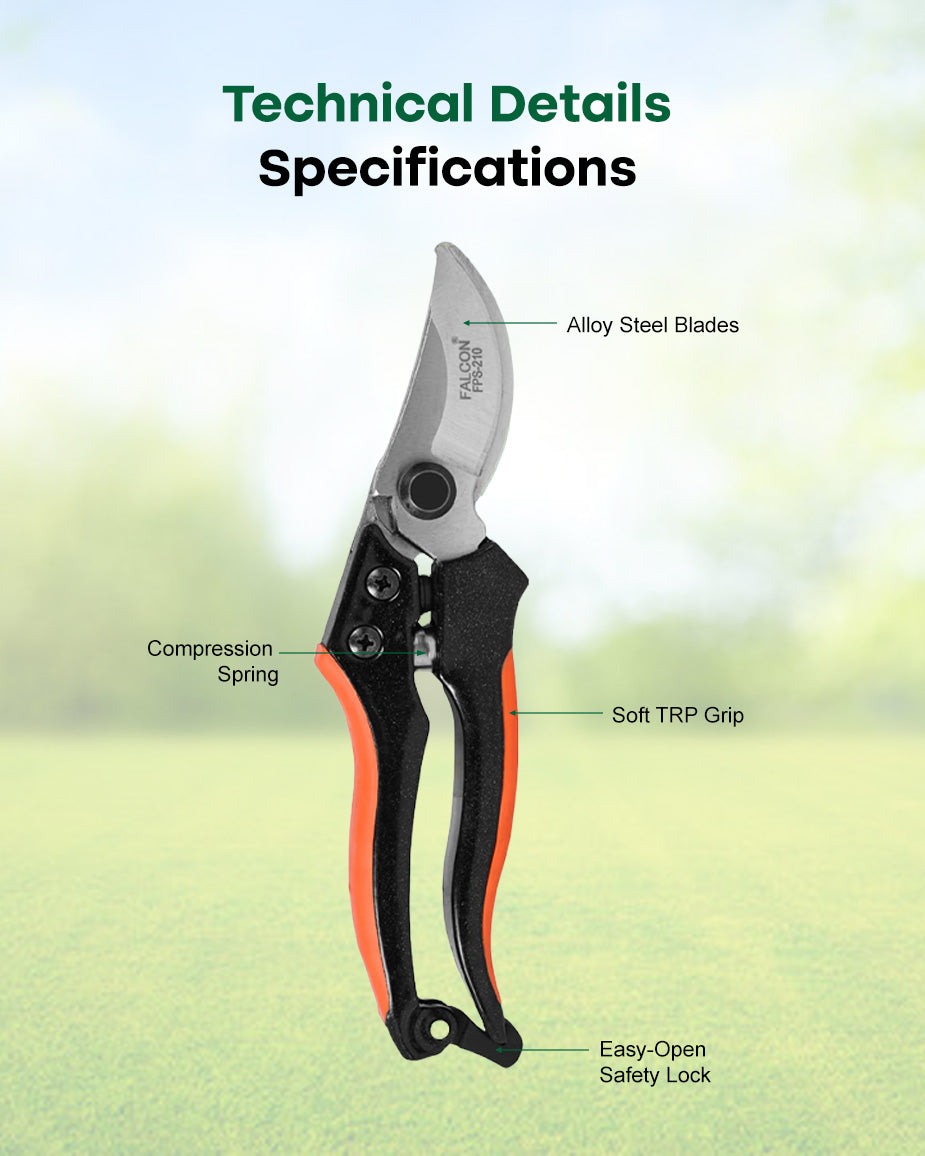 Falcon Bypass Pruning Secateur FPS-210 | 200mm Professional Garden Shears