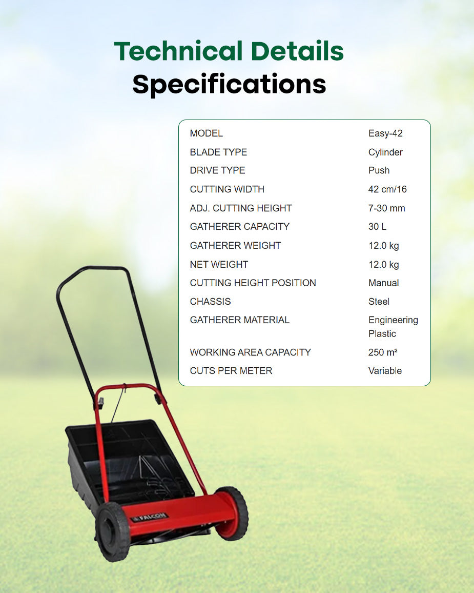 FALCON 16-Inch Manual Reel Lawn Mower | Cylindrical Push Hand Grass Cutter (EASY-42)
