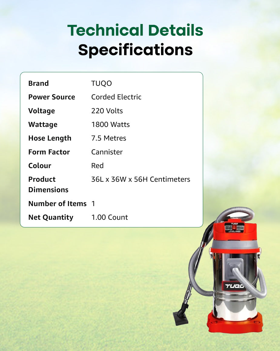 TUQO 1600W 3-in-1 Wet & Dry Vacuum Cleaner with Blower | 25L Stainless Steel Tank Pro-Grade Heavy-Duty Cleaner (VK02)