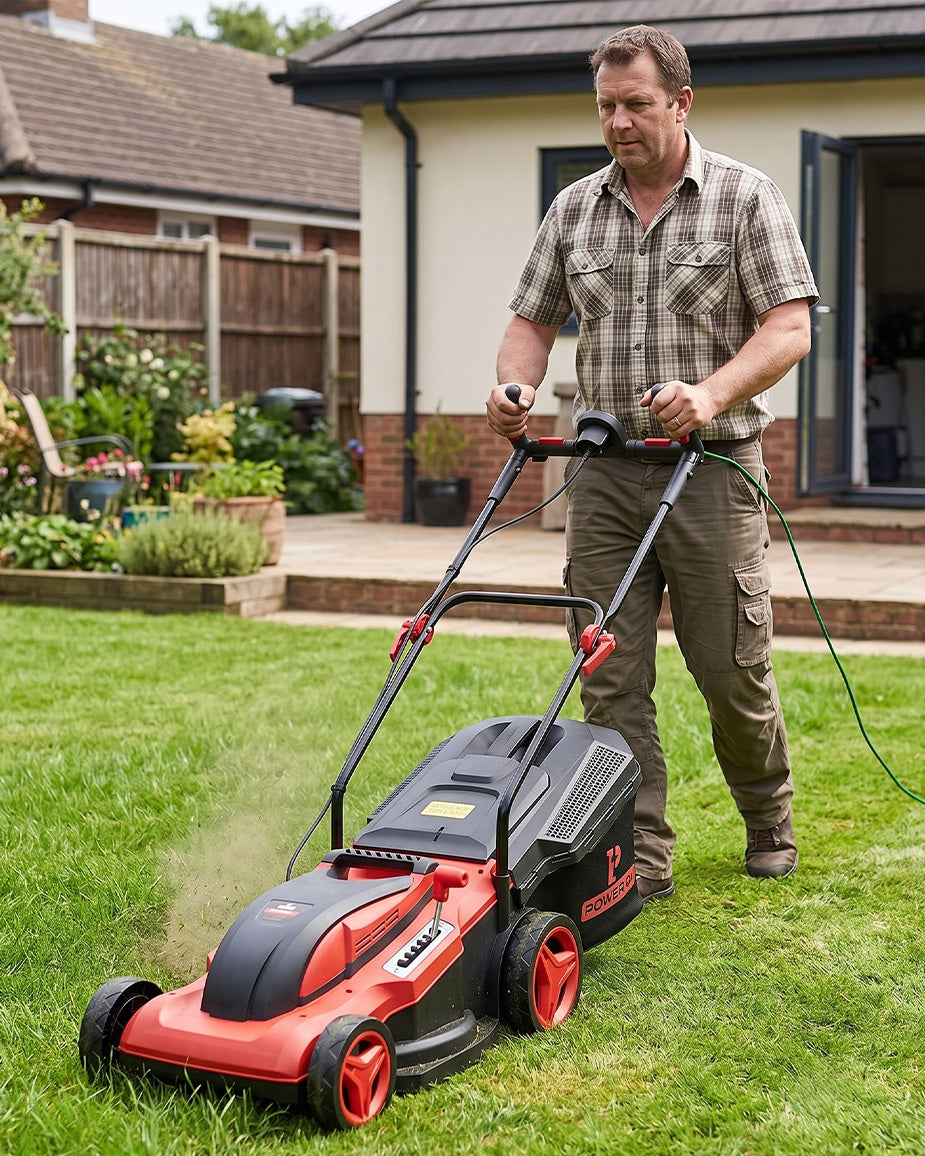 POWERON 1800W Electric Lawn Mower | 380mm Corded Rotary Push Grass Cutter (POLME 1800)