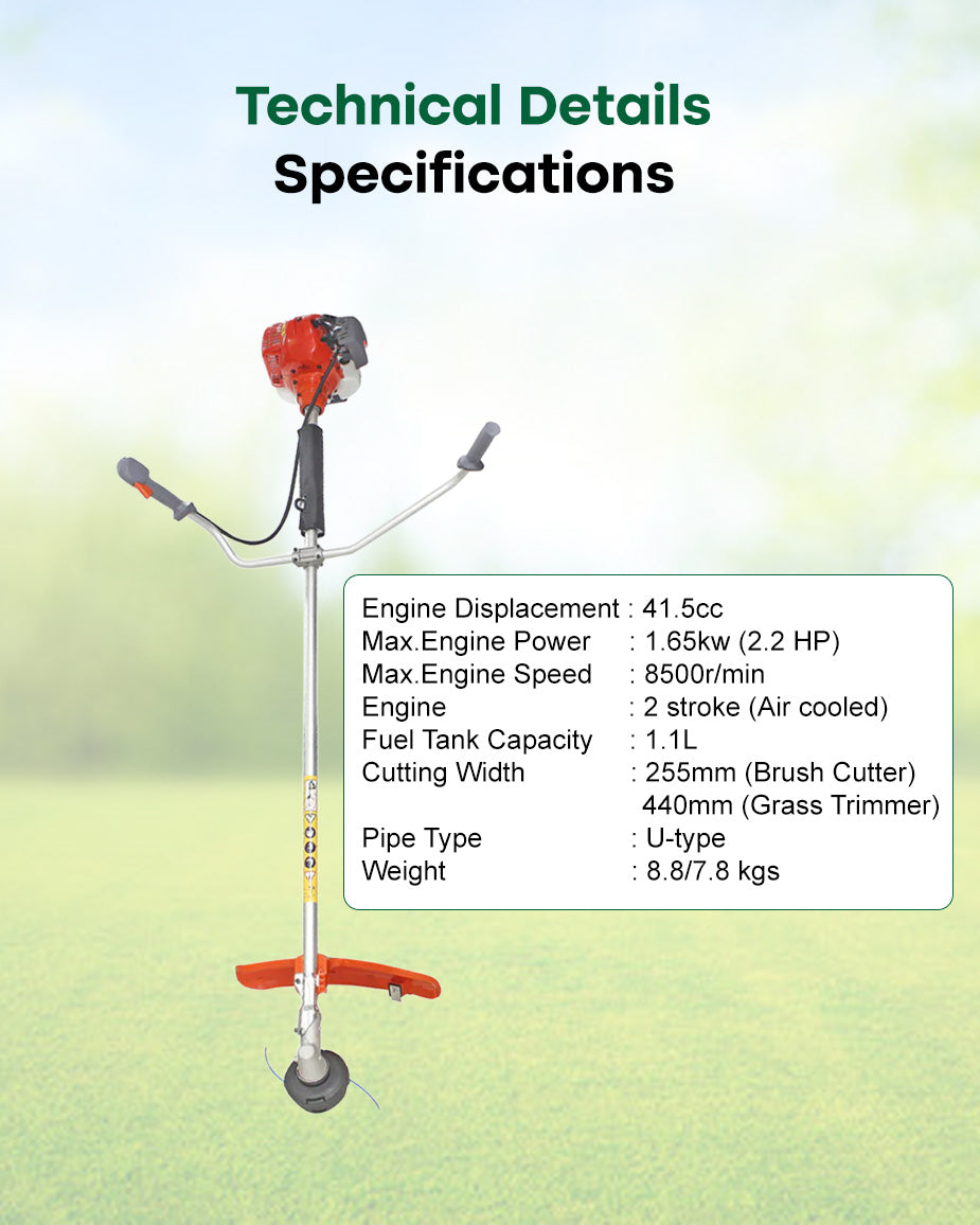 PowerOn 41.5cc Petrol Brush Cutter | 2-in-1 String Trimmer and Weed Eater (POBC 4380)