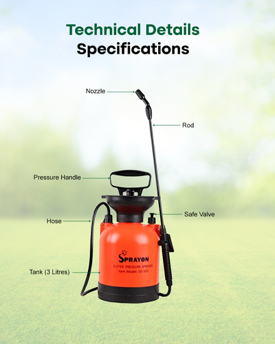 SPRAYON 3-Litre Air Pressure Sprayer | Pump Action Garden & Yard Spray Bottle (SO-S03)