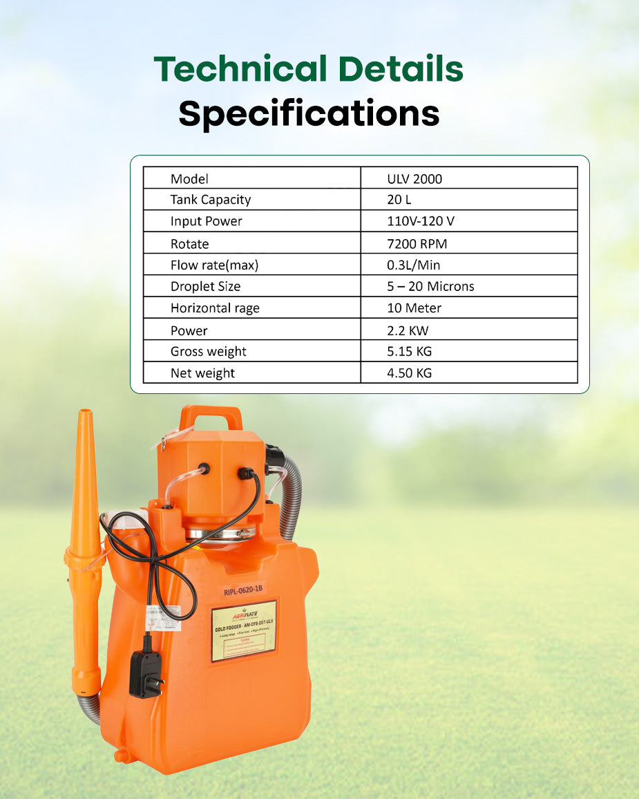 AGRIMATE 2200W Electric ULV Cold Fogger with 20L Tank | High-Capacity Backpack Sanitation & Mosquito Fogging Machine (AM CFS 207 ULV)