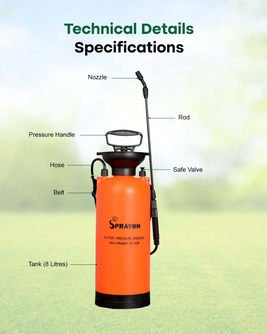 SPRAYON 8-Litre Air Pressure Sprayer | Pump Action Garden & Yard Spray Bottle (SO-S08)