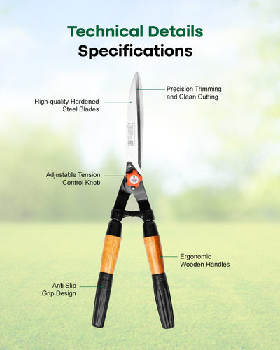 Falcon Premium Hedge Shear FHS-888 | 570mm Wooden Handle Bush Cutter