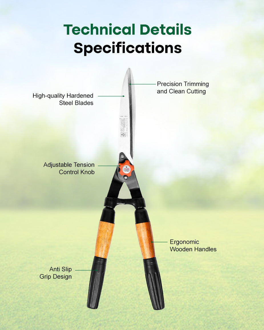 Falcon Premium Hedge Shear FHS-888 | 570mm Wooden Handle Bush Cutter