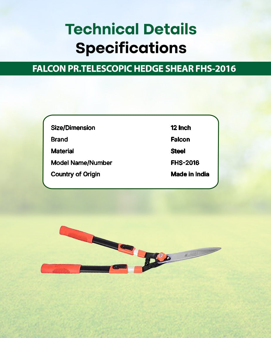 FALCON Extendable Telescopic Hedge Shear | 9-Inch Hardened Steel Blade Shrub Cutter (FHS-2016)