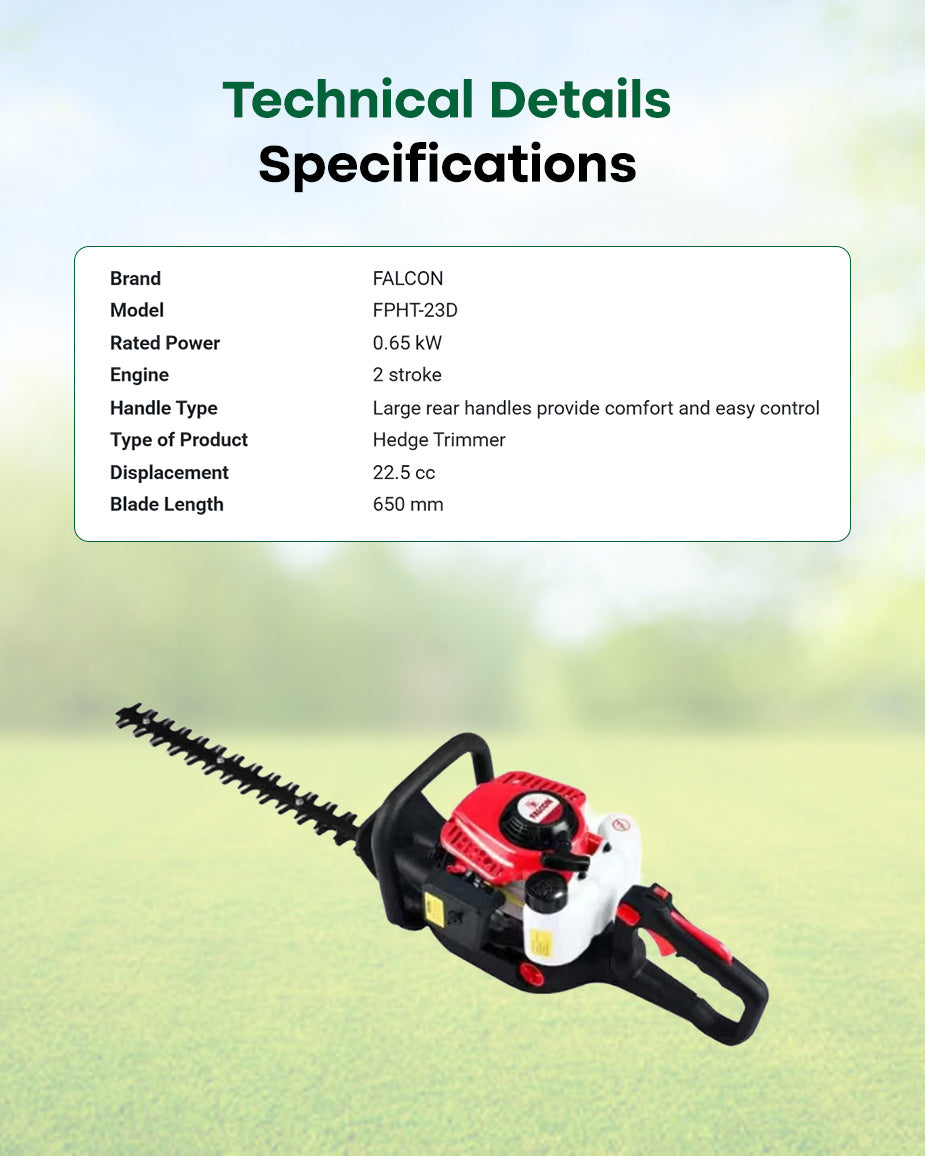 FALCON 22.5cc Petrol Hedge Trimmer | 26-Inch Dual-Action Blade Gas Pruner (FPHT-23D)