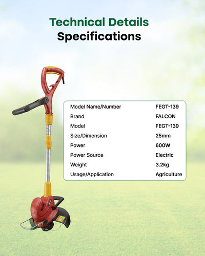 Falcon 600W Electric Grass Trimmer & Lawn Edger | Lightweight Corded Garden Trimmer (FEGT-139+)