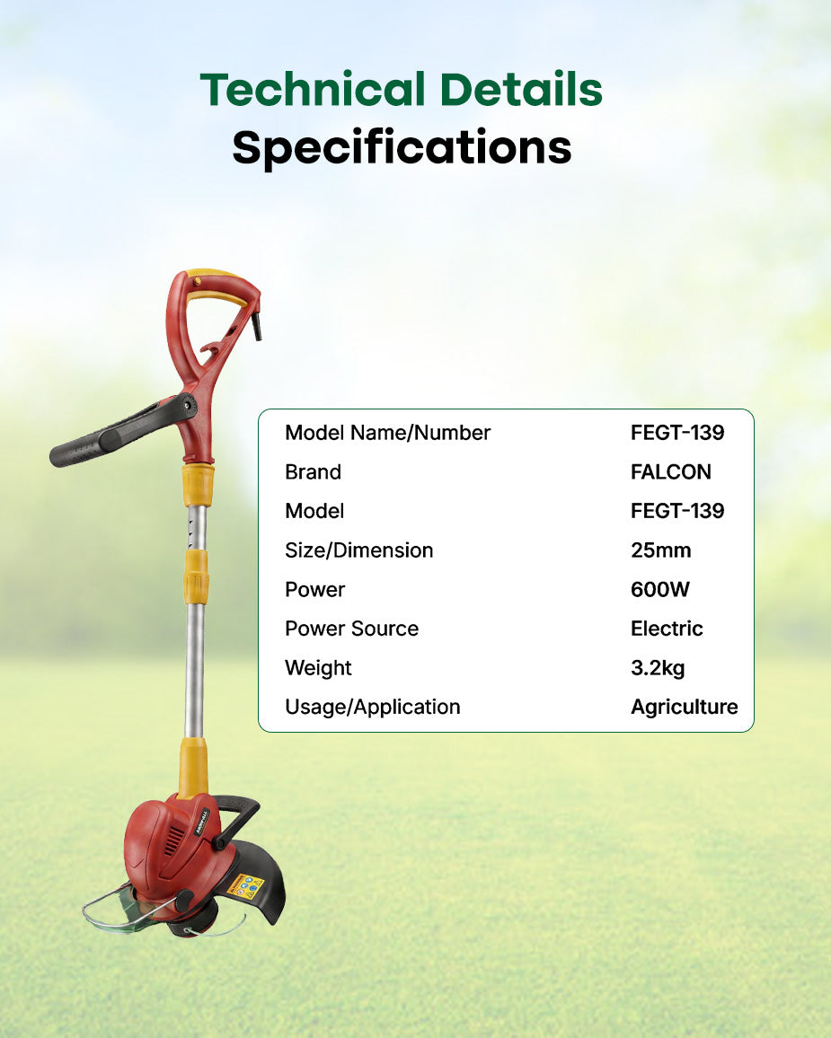 Falcon 600W Electric Grass Trimmer & Lawn Edger | Lightweight Corded Garden Trimmer (FEGT-139+)