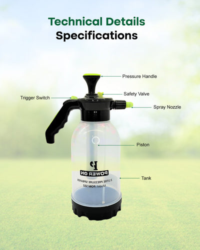 POWERON 2 Liter Garden Pump Sprayer | Hand-held Pressure Sprayer Bottle with Safety Valve (POMS02)