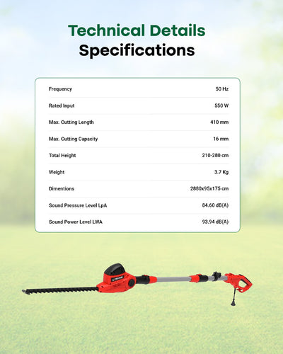 FALCON 550W Electric Pole Hedge Trimmer | 2.8m Extendable Telescopic Reach Long-Reach Pruner (FPHT-268)
