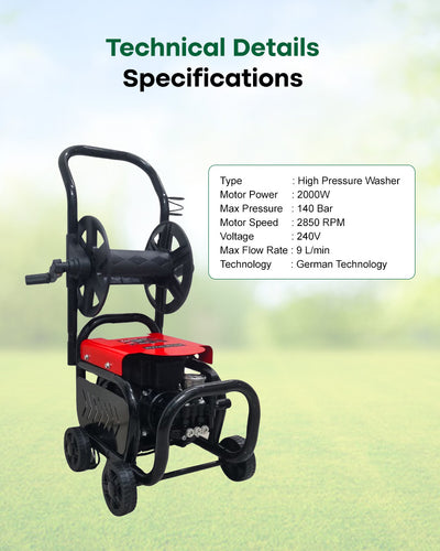 TUQO 2200W Commercial Brushless High Pressure Washer | 170 Bar Electric Jet Washer (HW2070)