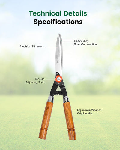 Falcon Premium Hedge Shear FHS-999(W) | 535mm Wooden Handle Garden Bush Clipper