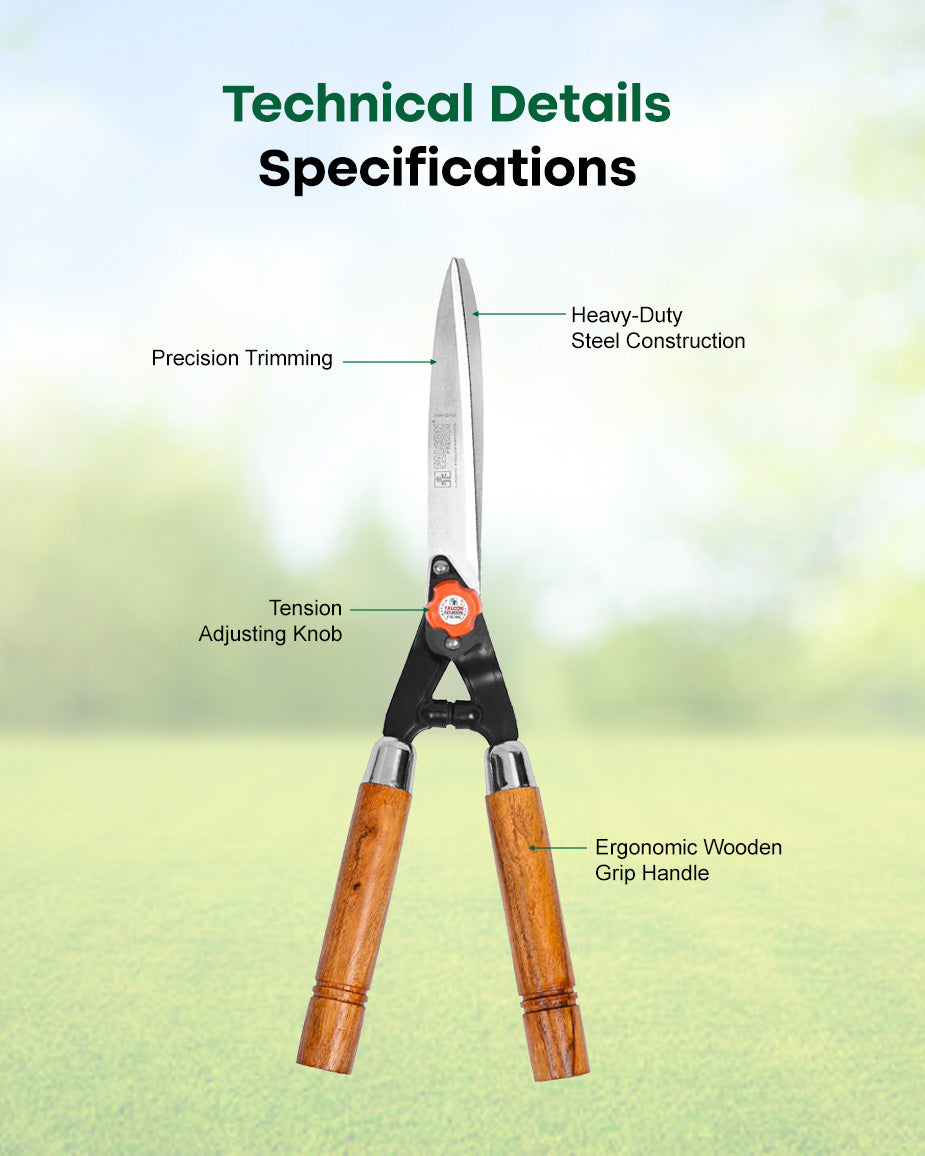 Falcon Premium Hedge Shear FHS-999(W) | 535mm Wooden Handle Garden Bush Clipper
