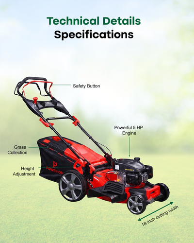 POWERON 139cc Self-Propelled Petrol Lawn Mower | 460mm Steel Deck Trimmer (POLMSP 139)
