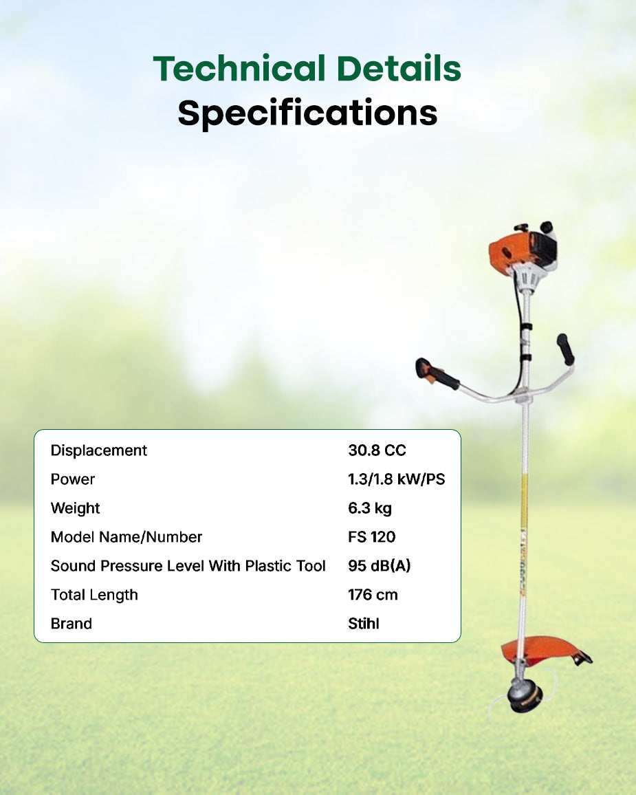 STIHL 30.8cc 2-Stroke Petrol Brush Cutter | 1.8 HP Commercial Straight-Shaft Weed & Scrub Trimmer (FS 120)