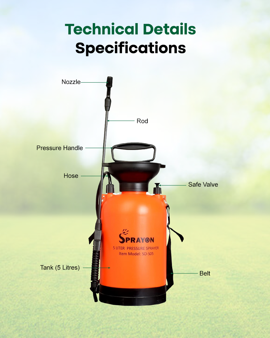 SPRAYON 5-Litre Air Pressure Sprayer | Pump Action Garden & Yard Spray Bottle (SO-S05)