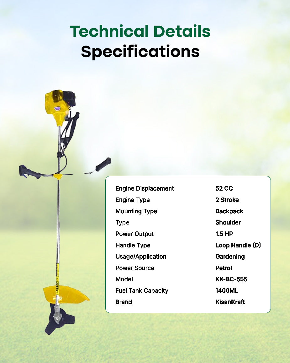 KisanKraft 51.7cc 2-Stroke Petrol Brush Cutter | 1.94 HP Heavy-Duty Agricultural Weed & Crop Cutter (KK-BC-555)