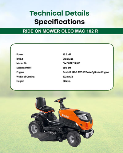 Oleo-Mac OM 102 R Ride-On Lawn Mower | 102cm Twin-Blade Petrol Lawn Tractor