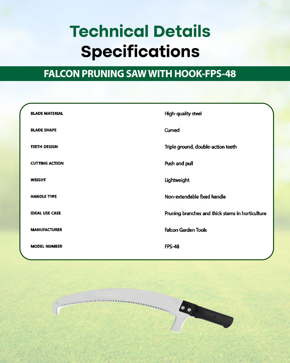 FALCON Heavy-Duty Curved Pruning Saw | Manual Tree Branch & Stem Cutter (FPS-48)