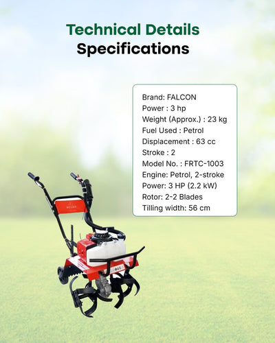 FALCON 3 HP Petrol Power Weeder | Compact Inter-Crop Tiller & Mini Rotary Weeder (FRTC-1003)