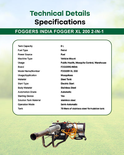 Foggers India Fogger XL 200 2-in-1 Thermal Fogging Machine | Dual-Tank Water & Diesel Mosquito Fogger