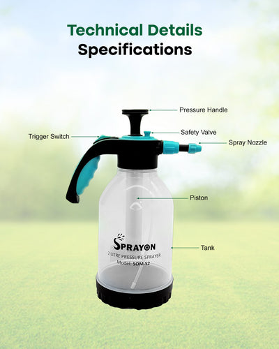 SPRAYON 2-Litre Pressure Sprayer | Handheld Garden & Home Cleaning Spray Bottle (SOM-S2)