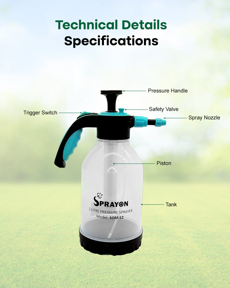 SPRAYON 2-Litre Pressure Sprayer | Handheld Garden & Home Cleaning Spray Bottle (SOM-S2)