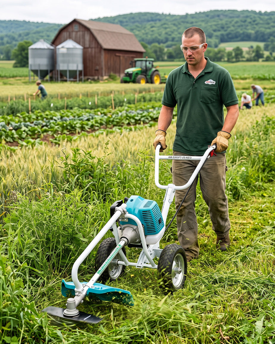 AGRIMATE 51.7cc Push-Type Trolley Brush Cutter | 2-Stroke Gas Grass Trimmer & Weed Weeder (AM-5300PT-NEO)