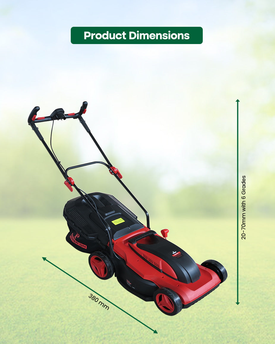 POWERON 1800W Electric Lawn Mower | 380mm Corded Rotary Push Grass Cutter (POLME 1800)