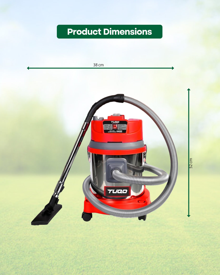 TUQO 1600W 3-in-1 Wet & Dry Vacuum Cleaner with Blower | 25L Stainless Steel Tank Pro-Grade Heavy-Duty Cleaner (VK02)