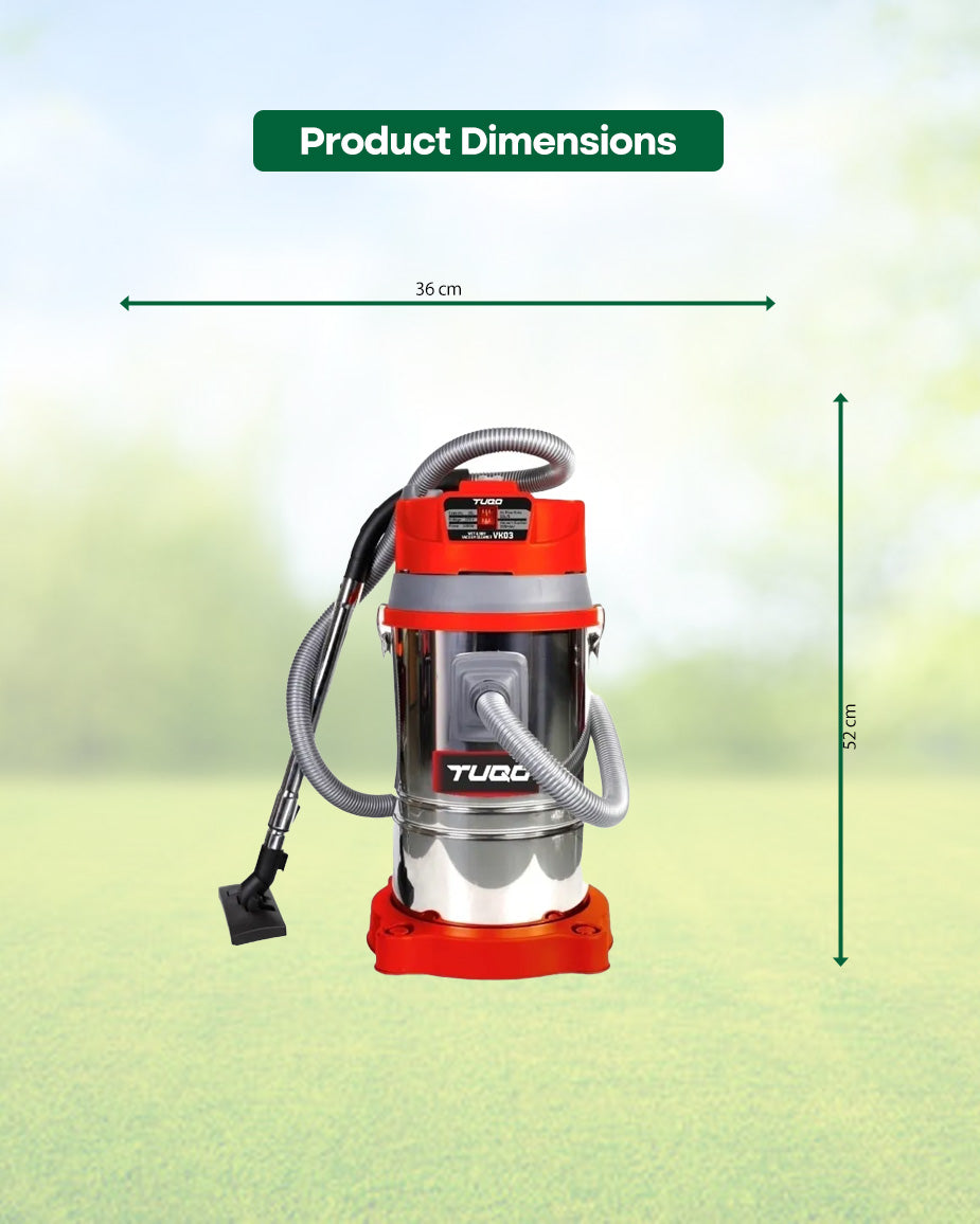 TUQO 1600W 3-in-1 Wet & Dry Vacuum Cleaner with Blower | 25L Stainless Steel Tank Pro-Grade Heavy-Duty Cleaner (VK02)