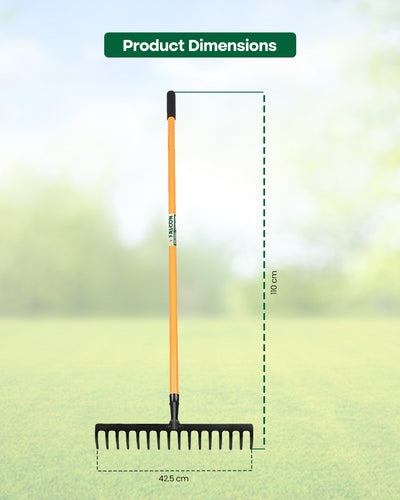 Falcon Premium Garden Rake FRWH-16 | 16-Teeth Extra-Wide Soil Leveler & Yard Cleaner