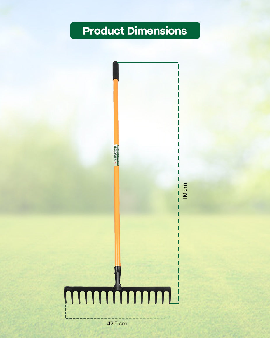 Falcon Premium Garden Rake FRWH-16 | 16-Teeth Extra-Wide Soil Leveler & Yard Cleaner