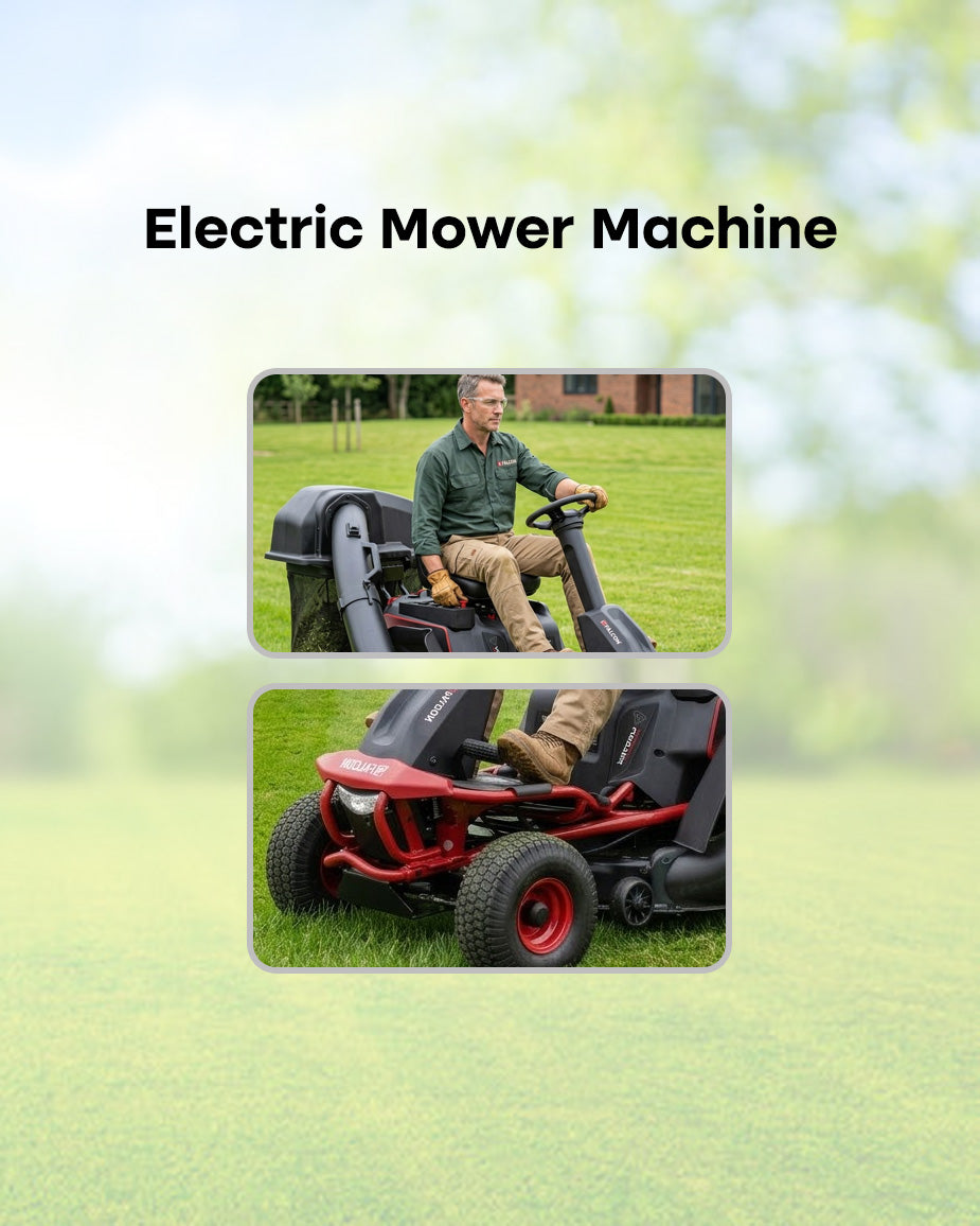FALCON Electric Ride-On Lawn Mower 48 VRD | High-Capacity Battery Zero-Emission Lawn Tractor