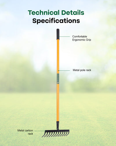 Falcon Premium Garden Rake FRWH-16 | 16-Teeth Extra-Wide Soil Leveler & Yard Cleaner