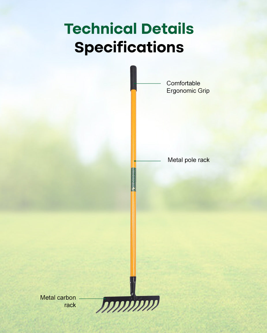 Falcon Premium Garden Rake FRWH-16 | 16-Teeth Extra-Wide Soil Leveler & Yard Cleaner